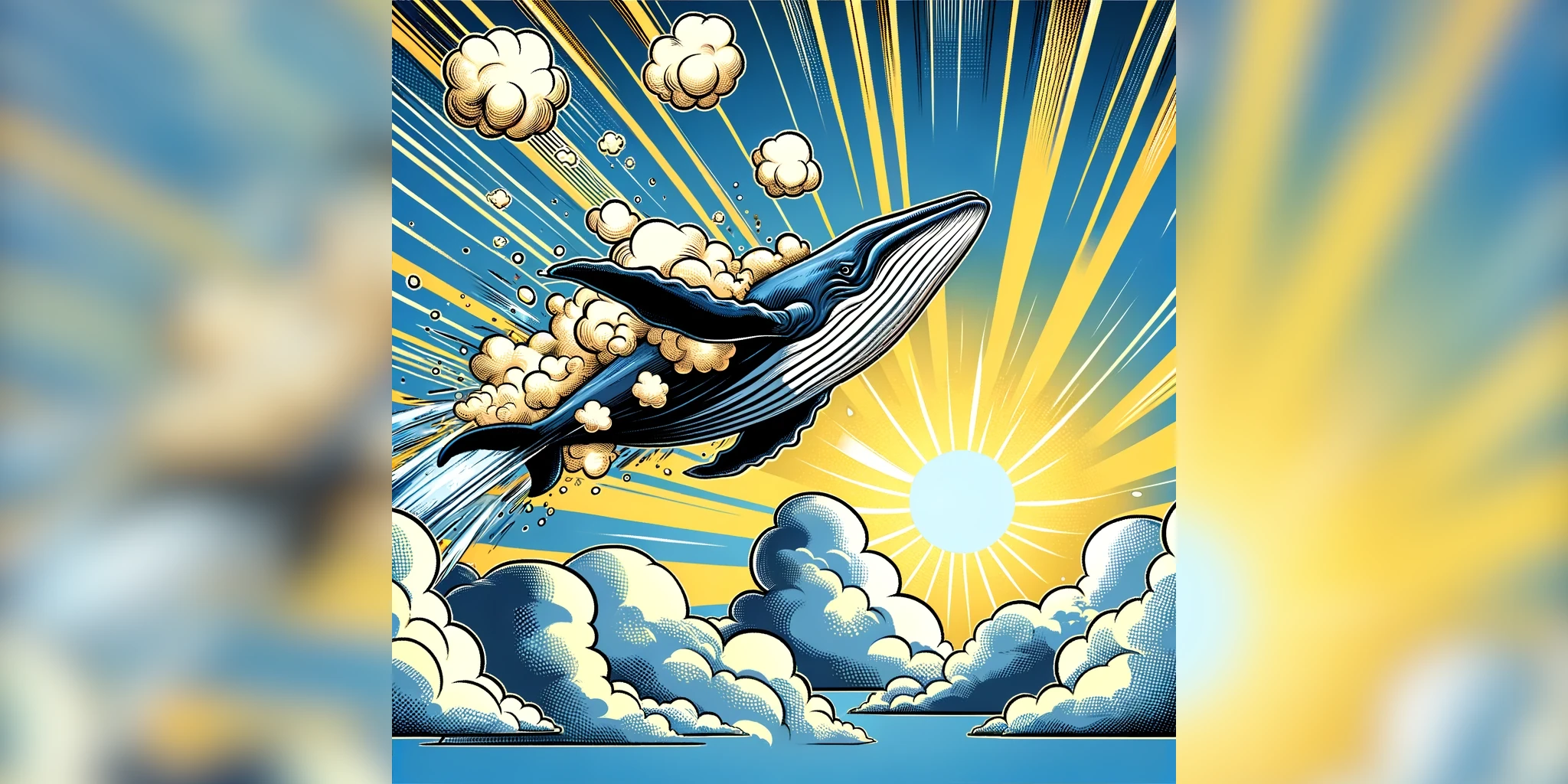An illustration of a whale breaking through clouds, generated by GPT-4o.