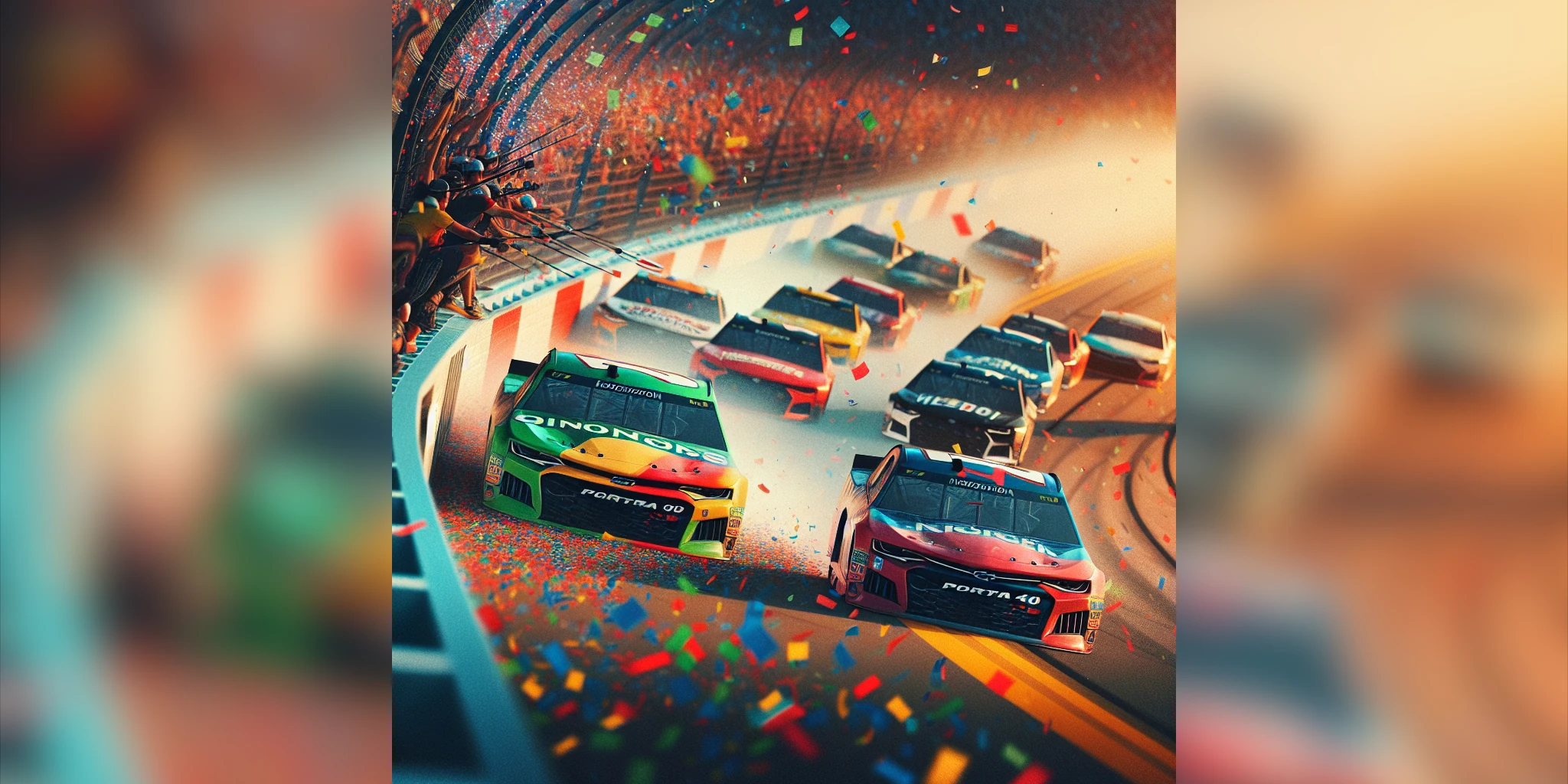 Header image generated by Dall-E3, showing cars passing the finishing line at a nascar race.